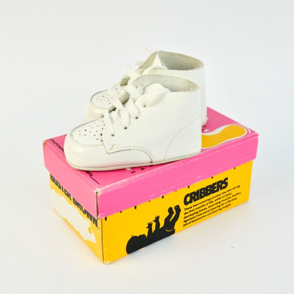Buster Brown Cribbers Infant White Leather Lace-Up Shoes With Original Box - Picture 4 of 6